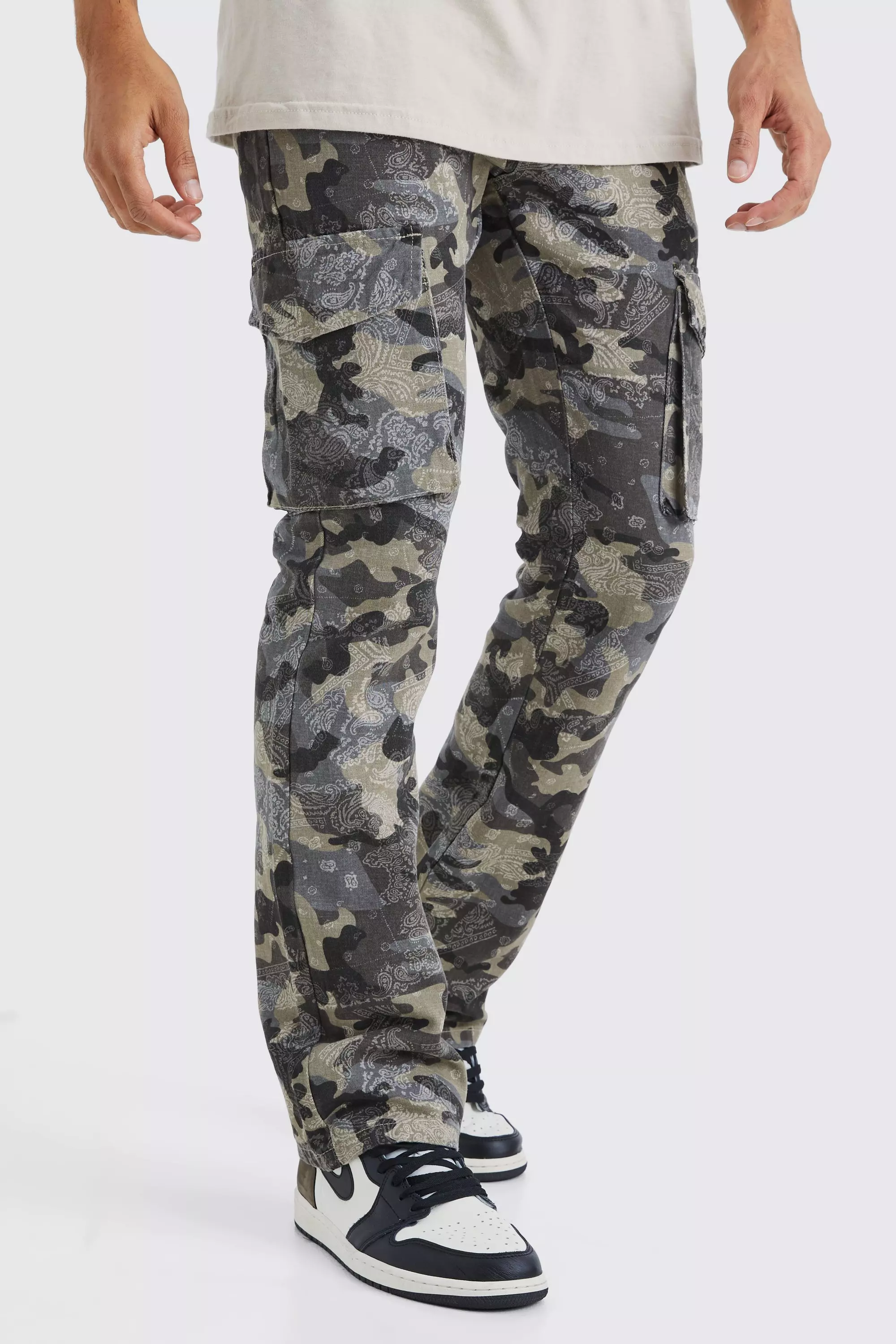 Slim Flare Gusset Camo Bandana Cargo Pants